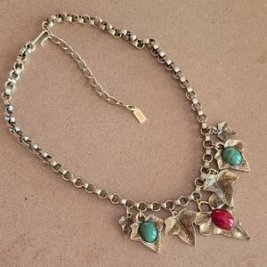 1928 Gold Necklace with Red and Green Stones